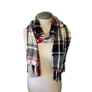CLEARANCE NWT Charter Club Black Cream and Red Plaid Chenille Scarf